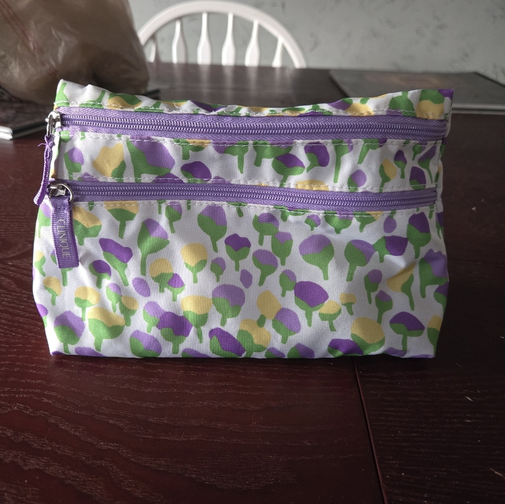 Clinique Makeup Bag Women Floral Nylon Cosmetic Travel Case Zip Pouch